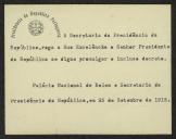 Cartão da Secretaria da Presidência da República a Teófilo Braga