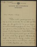 Carta de Alberto da Veiga Simões, da secretaria do Liceu de Camões, a Teófilo Braga