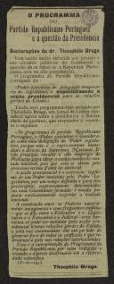 O programa do Partido Republicano Português e a questão da presidência