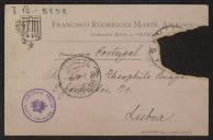 Bilhete-postal de Francisco Rodríguez Marín para Teófilo Braga