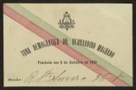 Cartão de visita da Tuna Democrática Dr. Bernardino Machado a Teófilo Braga