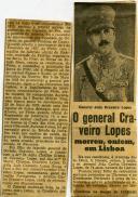 Recorte de imprensa sobre a morte do pai de Francisco Craveiro Lopes