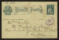 Bilhete-postal de M. Cardoso Marta para Teófilo Braga