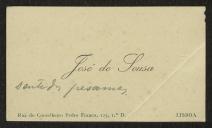 Cartão de visita de José de Sousa a Teófilo Braga