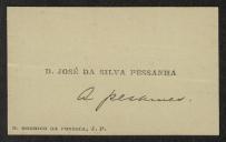 Cartão de visita de D. José da Silva Pessanha a Teófilo Braga