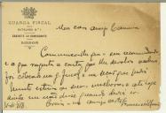 Cartão do comandante do 1º Batalhão da Guarda Fiscal para Eurico Cameira