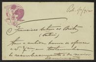 Cartão de visita de Francisco Artur de Brito a Teófilo Braga