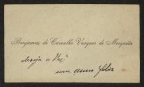 Cartão de visita de Benjamim de Carvalho Vasques Mesquita a Teófilo Braga