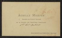 Cartão de visita de Achille Millien, membre du Comité Central de la Societé des Traditions Populaires, a Teófilo Braga