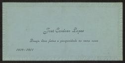 Cartão de visita de José Cardoso Lopes a Teófilo Braga