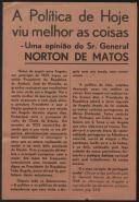 A política de hoje viu melhor as coisas - uma opinião do Sr. General Norton de Matos