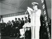 Fotografia de Américo Tomás, acompanhado por Quintanilha e Mendonça Dias, presidindo à comemorações oficiais do Dia da Marinha