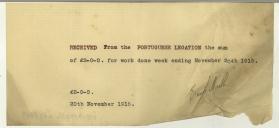 Recibo de Eunice Marth para a Legação de Portugal em Londres