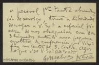 Cartão de visita de Gonçalves Neves, redactor da "Vanguarda", a Teófilo Braga