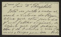 Cartão de visita de João Augusto Torres a Teófilo Braga