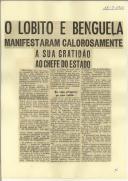 O Lobito e Benguela manifestaram calorosamente a sua gratidão ao Chefe do Estado