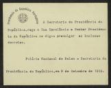 Cartão da Secretaria da Presidência da República a Teófilo Braga