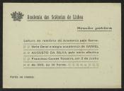 Cartão da Academia das Ciências de Lisboa a Teófilo Braga