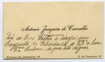 Cartão de visita de António Joaquim de Carvalho