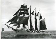 Fotografia da Regata Internacional Lisboa-Bermudas, que contou com a participação de doze países e os seus respetivos veleiros, tendo Portugal também participado com o navio-escola Sagres
