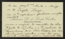 Cartão de visita de António D. do Prado Coelho a Teófilo Braga