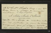 Cartão de visita de A. Artur Mendes de Almeida a Teófilo Braga