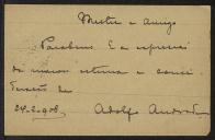 Bilhete-postal de Adolfo Andrade a Teófilo Braga