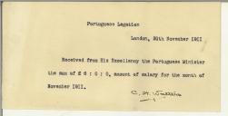 Recibo de C. H. Waters para Manuel Teixeira Gomes
