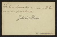 Cartão de visita de Júlio de Rosiers a Teófilo Braga