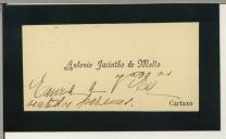 Cartão pessoal de António Jacintho de Mello e Maria Ana Valente de Mello para António Bessa Pais