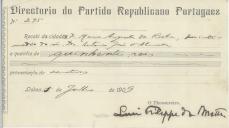 Recibo do Directório do Partido Republicano Português.