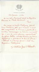 Cópia de carta do Presidente da República António José de Almeida para Paul Eugène Louis Deschanel