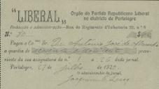 Recibo da do jornal "Liberal" para António José de Almeida.