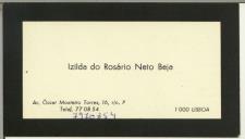 Cartão pessoal de Izilda do Rosário Neto Beja para Estela Costa Gomes