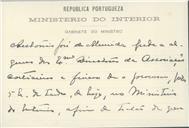 Cópia de cartão de António José de Almeida para a Associação de Corticeiros 