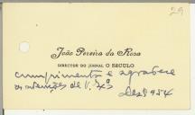 Cartão pessoal de João Pereira da Rosa