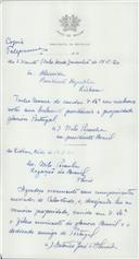 Cópia de telegramas entre o Presidente da República António José de Almeida e o Presidente da República do Brasil Nilo Procópio Peçanha
