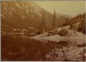 Postal ilustrado das montanhas Tatry e do lago Morskie Oko