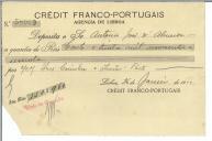 Recibo de depósito do Crédit Franco-Portugais para António José de Almeida.