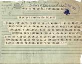Telegrama da Câmara Portuguesa de Comércio de S. Paulo para António José de Almeida.