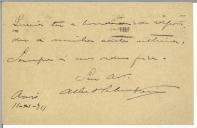 Bilhete-postal de Alberto Sabino Ferreira para António José de Almeida.