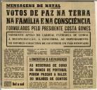 Votos de paz na terra na família e na consciência formulados pelo Presidente Costa Gomes