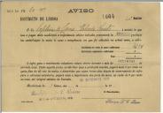 Aviso da Recebedoria do 2.º Bairro Fiscal para Sofia de Jesus Valverde Pinto.