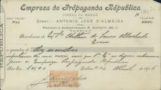 Recibo da Empresa de Propaganda República para Artur de Sousa Machado.