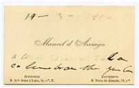 Cartão pessoal de Manuel de Arriaga