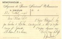 Memorando da Agência do Banco Nacional Ultramarino de S. Tomé para [António José de Almeida].
