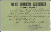 Recibo do Partido Republicano Evolucionista para António José de Almeida.
