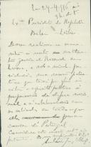 Rascunho de carta de António José de Almeida para Bernardino Machado.