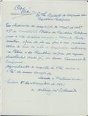 Cópia de carta de António José de Almeida para o Presidente do Congresso da República Portuguesa.