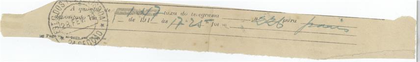 Telegrama de António José de Almeida para Bernardino Machado.